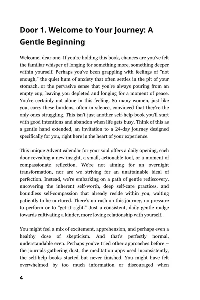 Page 4, the opening essay of Door 1, Welcome to Your Journey: A Gentle Beginning
