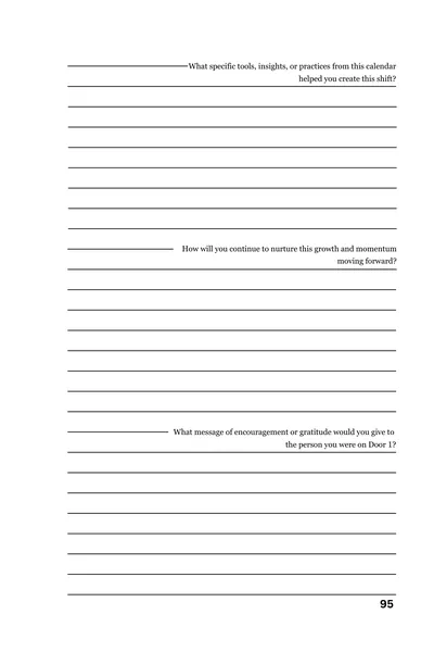 Page 95, three small Door 23 questions, one asking what you would tell the person you were on Door 1